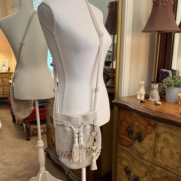 The Sak Sayulita Cream Crochet Crossbody Bag with Multicolor Beading - Picture 2 of 13